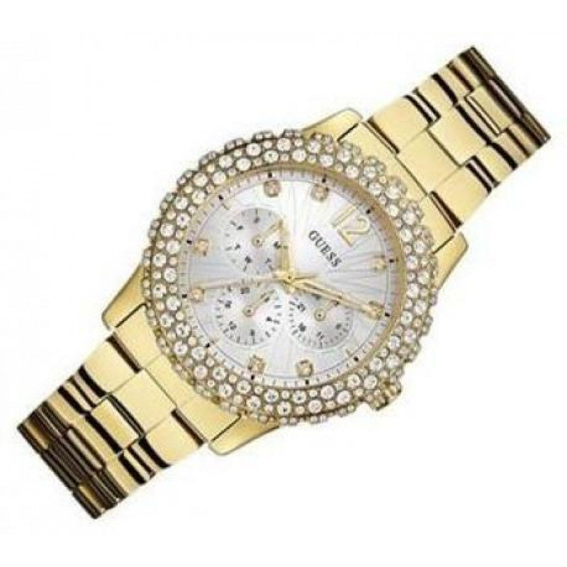  Shop Authentic Guess Dazzler Diamonds Silver Dial Gold Steel Strap Watch for Women - W0335L2 - Luxxuri