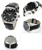  Shop Authentic Emporio Armani Valente Chronograph Black Dial Black Leather Strap Watch For Men - AR1633 - Luxxuri