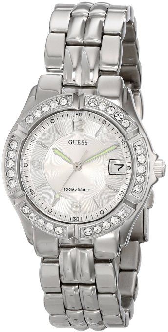 Guess Water Pro Diamonds Silver Dial Silver Steel Strap Watch For Women - G75511M