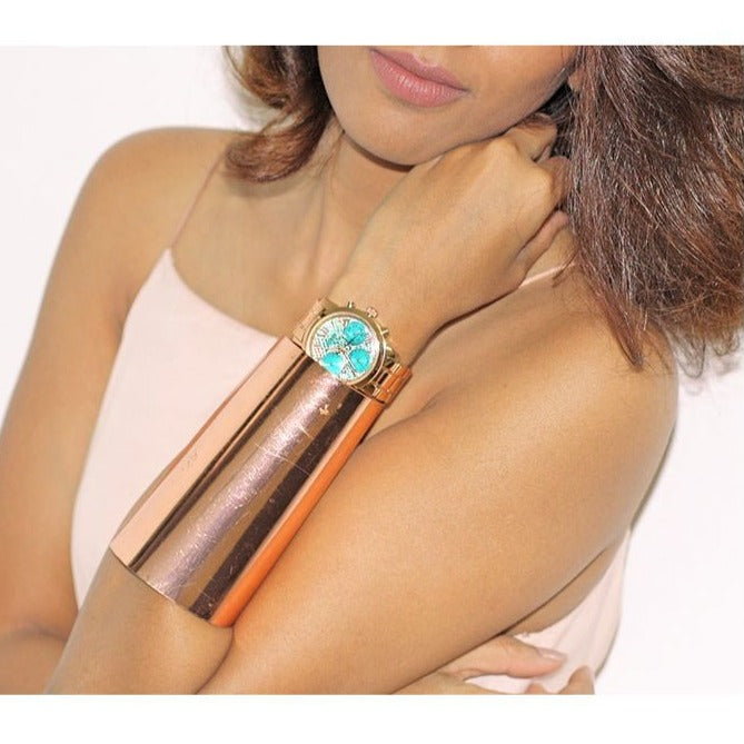  Shop Authentic Guess Mini Sunrise Multi Function Analog Turquoise Dial Rose Gold Steel Strap Watch For Women - W0448L8 - Luxxuri