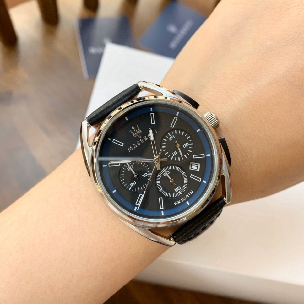  Shop Authentic Maserati Trimarano Chronograph Black Dial Black Leather Strap Watch For Men - R8871632001 - Luxxuri