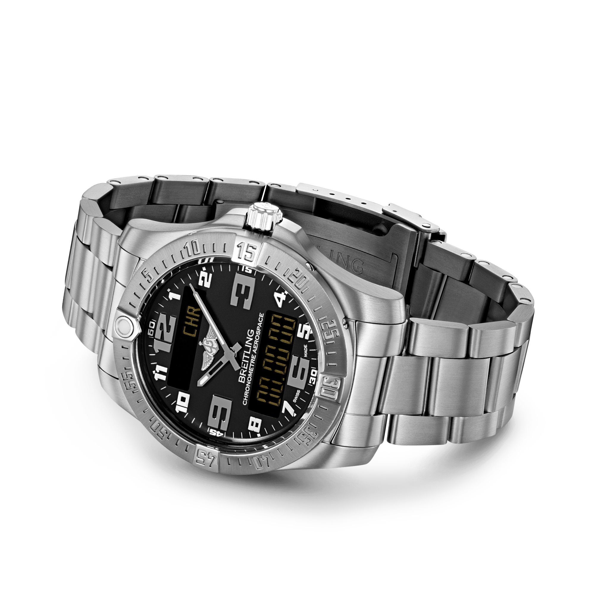 Breitling Aerospace Evo Black Dial Silver Steel Strap Watch for Men - E79363101B1E1