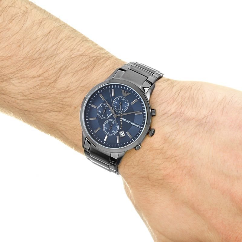  Shop Authentic Emporio Armani Renato Chronograph Quartz Blue Dial Black Steel Strap Watch For Men - AR11215 - Luxxuri