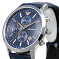  Shop Authentic Emporio Armani Renato Chronograph Blue Dial Black Leather Strap Watch For Men - AR11216 - Luxxuri