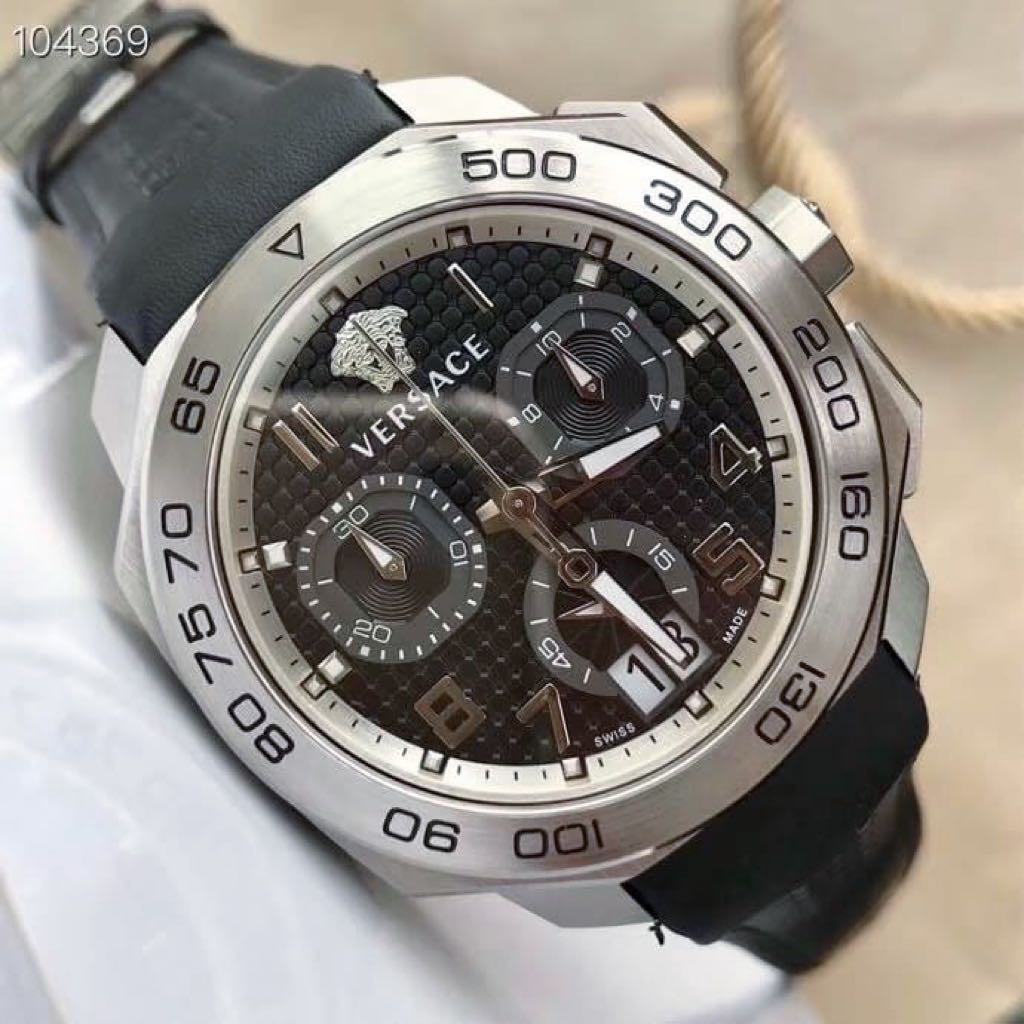  Shop Authentic Versace Dylos Analog Black Dial Black Leather Strap Watch for Men - VQC010015 - Luxxuri