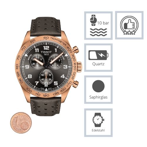 Tissot T Sport PRS 516 Chronograph Grey Dial Grey Leather Strap Watch for Men - T131.617.36.082.00