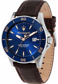 Maserati Competizione Analog Blue Dial Brown Leather Strap Watch for Men - R8851100004