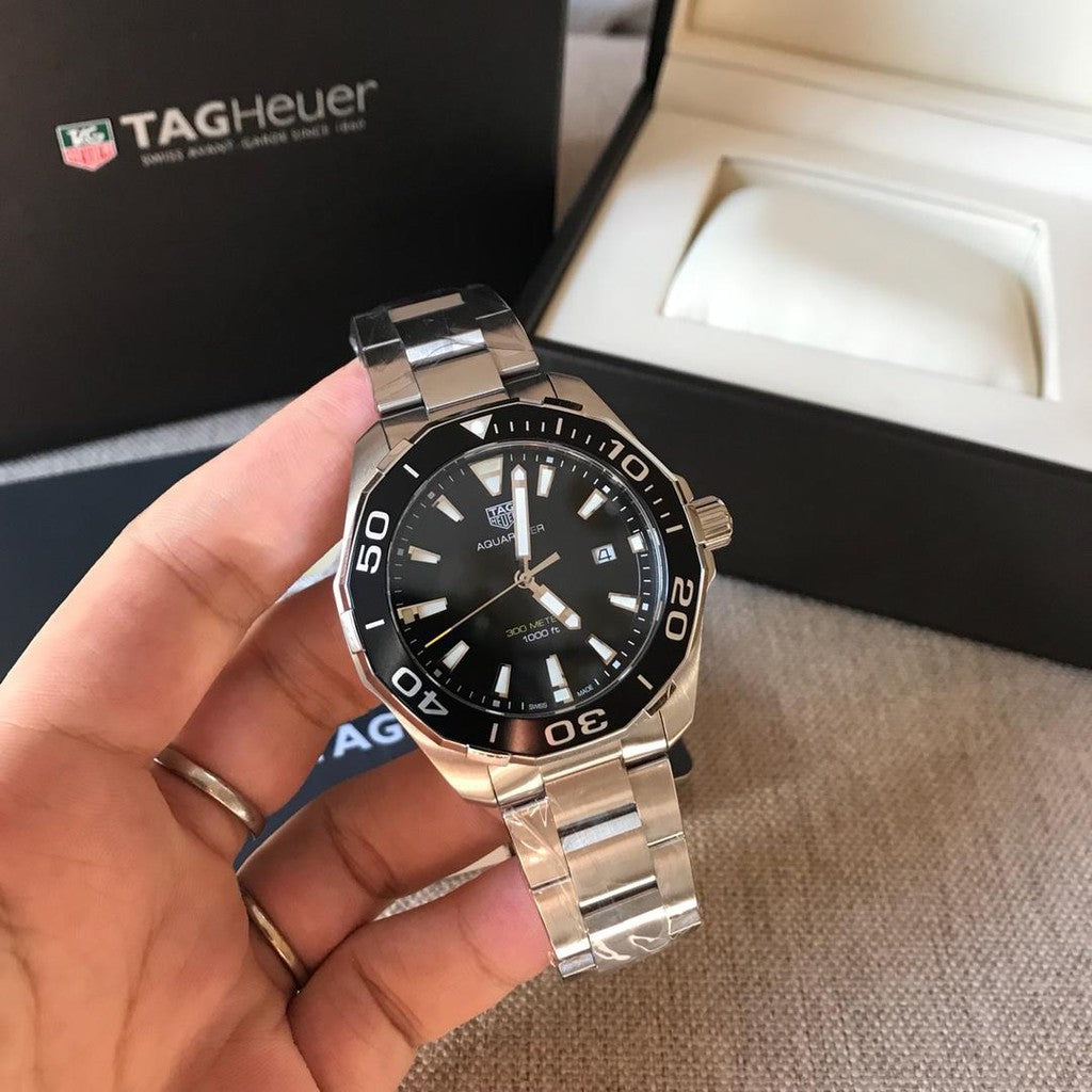  Shop Authentic Tag Heuer Aquaracer Quartz Black Dial Silver Steel Strap Watch for Men - WAY101A.BA0746 - Luxxuri