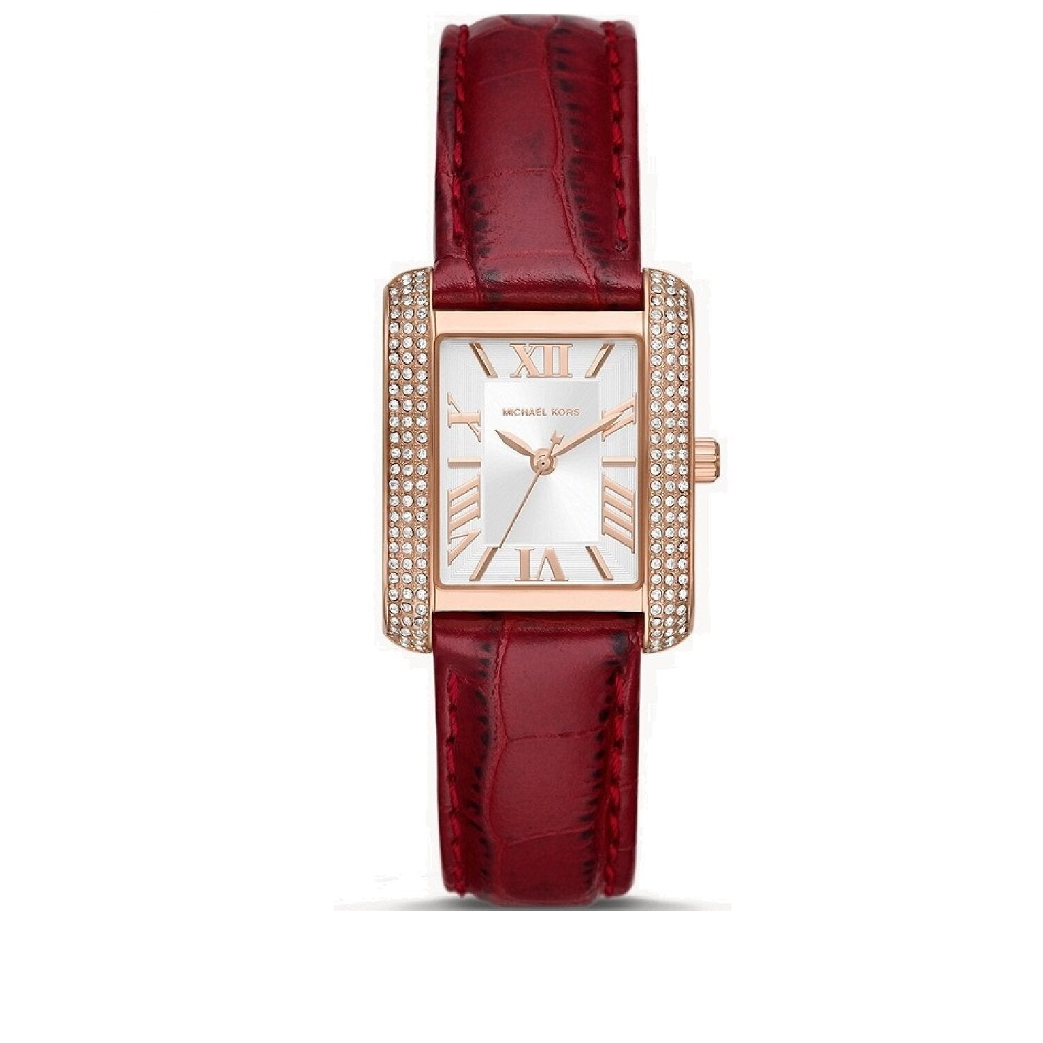  Shop Authentic Michael Kors Emery Quartz Diamonds Silver Dial Red Leather Strap Watch For Women - MK4689 - Luxxuri