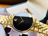  Shop Authentic Movado Museum Black Dial Gold Steel Strap Watch For Men - 606997 - Luxxuri