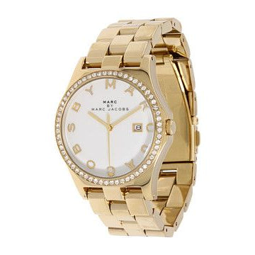 Marc Jacobs Henry Diamonds White Dial Gold Steel Strap Watch for Women - MBM3045