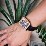  Shop Authentic Fossil Inscription Automatic Skeleton Rose Gold Dial Black Leather Strap Watch for Men - BQ2572 - Luxxuri