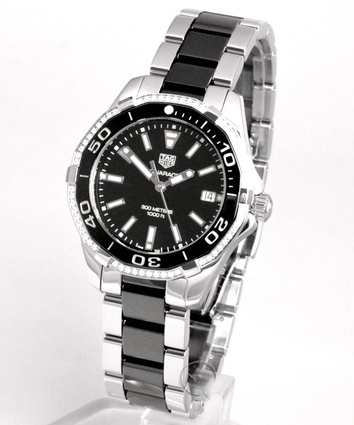 Tag Heuer Aquaracer Quartz Diamonds Black Dial Two Tone Steel Strap Watch for Women - WAY131G.BA0913