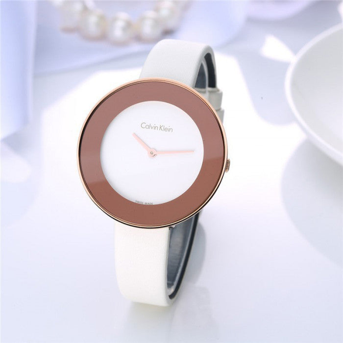  Shop Authentic Calvin Klein Chic White Dial White Leather Strap Watch for Women - K7N236K2 - Luxxuri