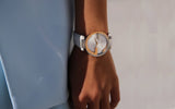  Shop Authentic Gucci Interlocking 18K Gold Silver Dial White Leather Strap Watch For Women - YA133303 - Luxxuri