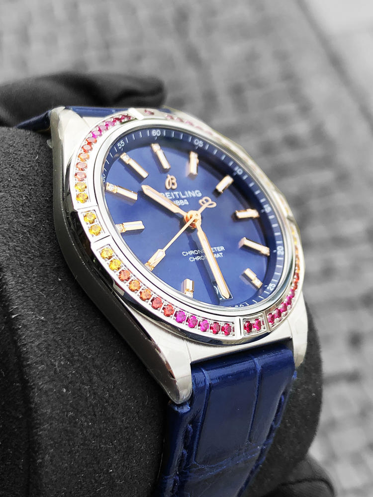  Shop Authentic Breitling Chronomat Automatic 36 South Sea Blue Dial Blue Leather Strap Watch for Women - A10380611C1P1 - Luxxuri