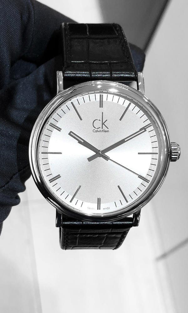  Shop Authentic Calvin Klein Surround Silver Dial Black Leather Strap Watch for Men - K3W211C6 - Luxxuri