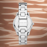  Shop Authentic Michael Kors Liliane Three Hand Mother of Pearl White Dial Silver Steel Strap Watch For Women - MK4556 - Luxxuri