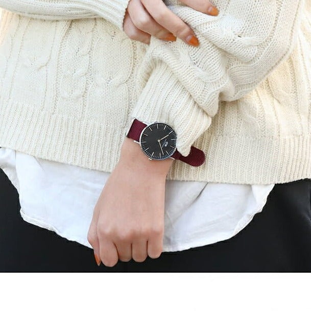  Shop Authentic Daniel Wellington Classic Roselyn Black Dial Maroon Nylon Strap Watch For Women - DW00100274 - Luxxuri