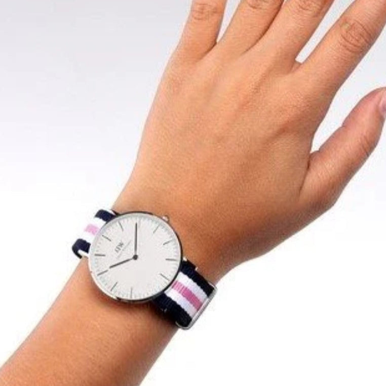  Shop Authentic Daniel Wellington Classic Southampton White Dial Three Tone Nylon Strap Watch For Women - DW00100050 - Luxxuri