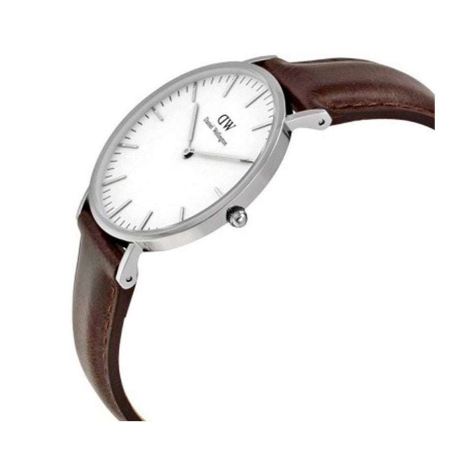 Daniel Wellington Classic Bristol White Dial Brown Leather Strap Watch For Women - DW00100056