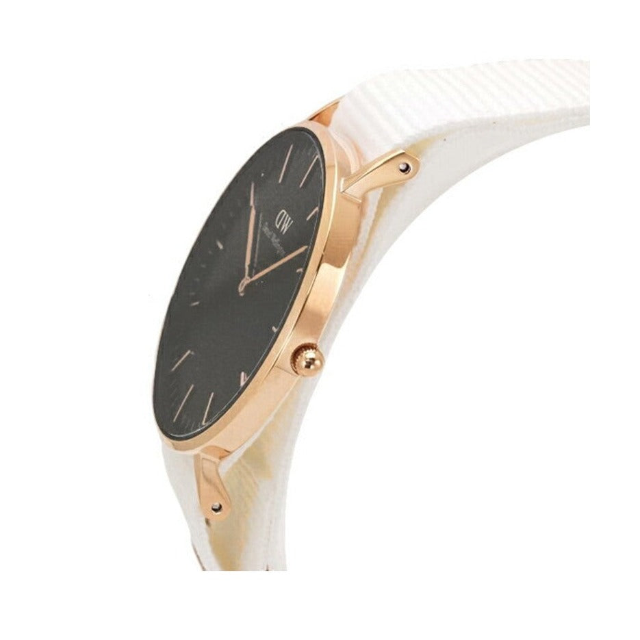  Shop Authentic Daniel Wellington Classic Dover Black Dial White Nylon Strap Watch For Women - DW00100310 - Luxxuri