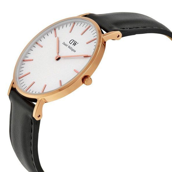  Shop Authentic Daniel Wellington Classic Sheffield White Dial Black Leather Strap Watch for Women - DW00100036 - Luxxuri