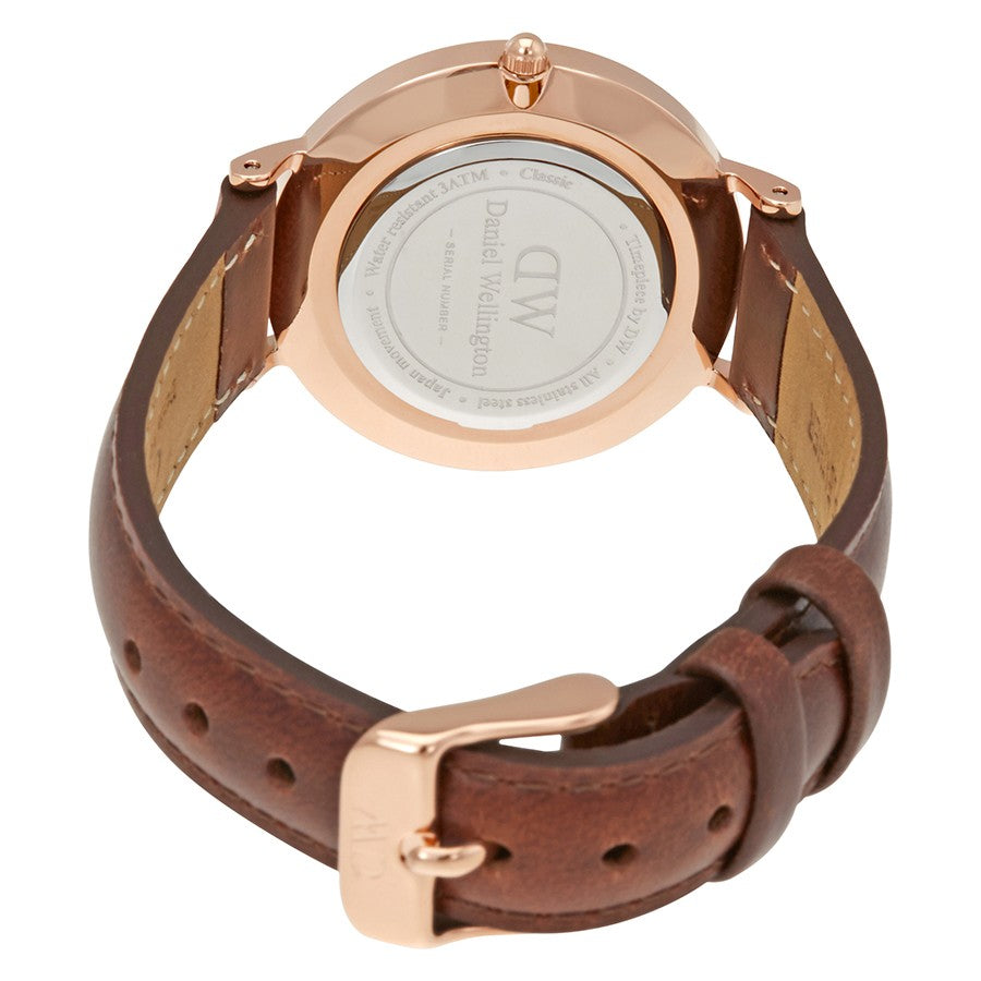 Daniel Wellington Classy St Mawes White Dial Brown Leather Strap Watch For Women - DW00100075
