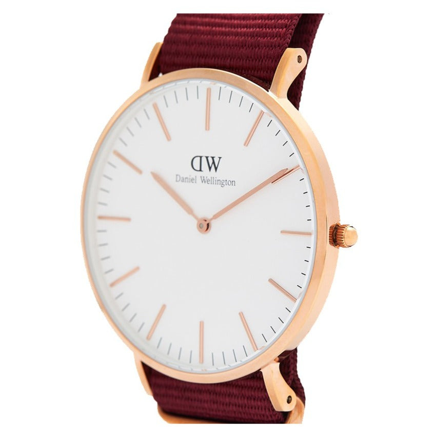  Shop Authentic Daniel Wellington Classic Roselyn White Dial Maroon Nylon Strap Watch For Women - DW00100267 - Luxxuri