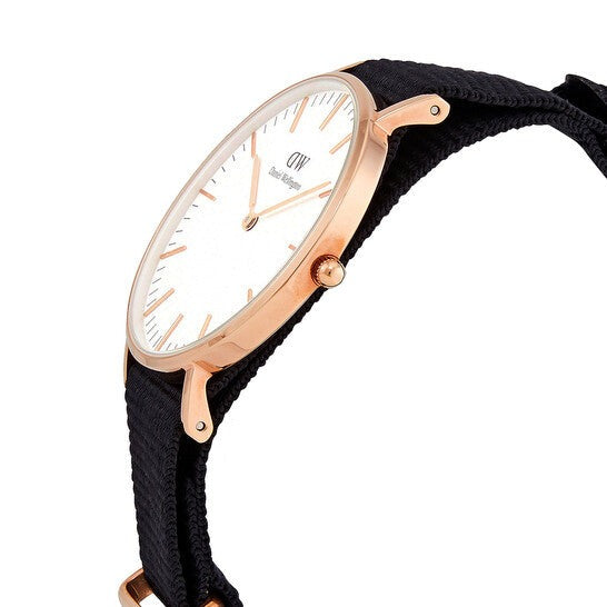  Shop Authentic Daniel Wellington Classic Cornwall White Dial Black Nylon Strap Watch For Women - DW00100259 - Luxxuri