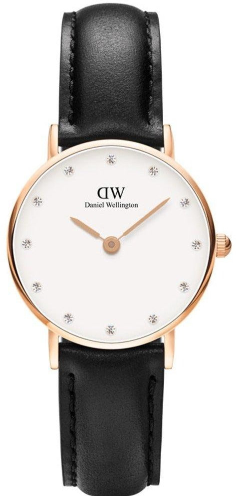 Shop Authentic Daniel Wellington Classy Sheffield White Dial Black Leather Strap Watch For Women - DW00100060 - Luxxuri