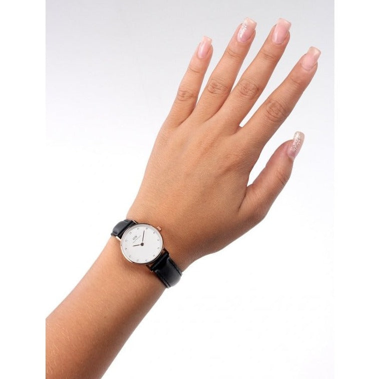  Shop Authentic Daniel Wellington Classy Sheffield White Dial Black Leather Strap Watch For Women - DW00100060 - Luxxuri