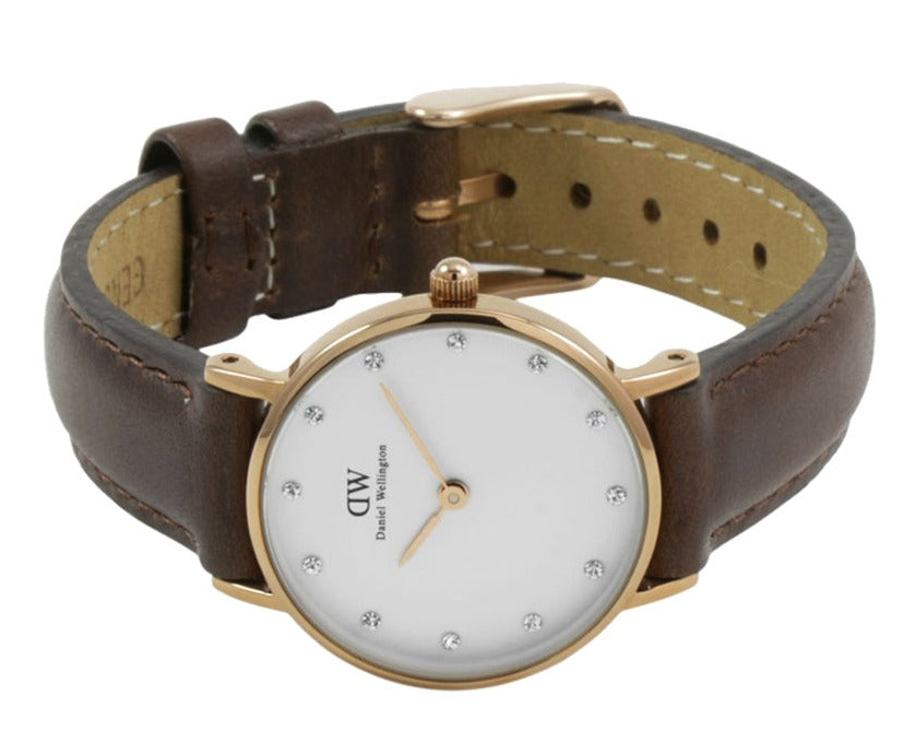  Shop Authentic Daniel Wellington Classy Bristol White Dial Brown Leather Strap Watch For Women - DW00100062 - Luxxuri