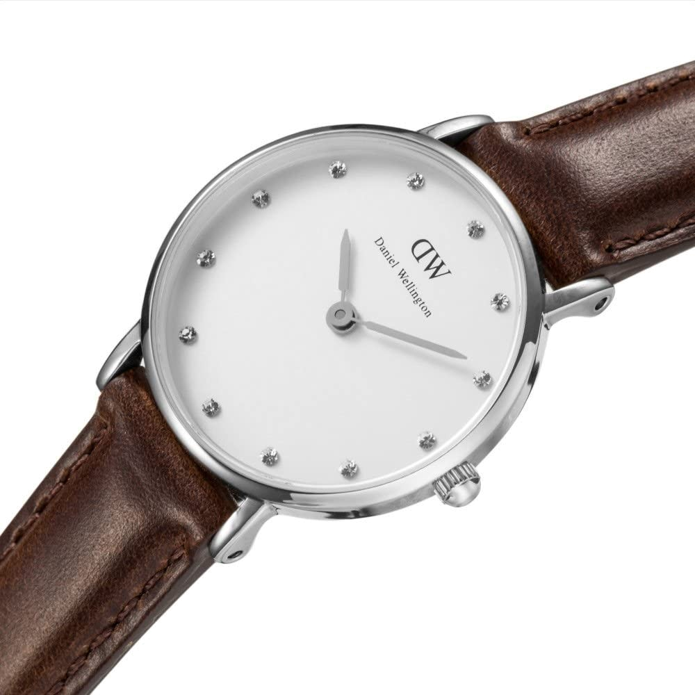 Daniel Wellington Classy Bristol White Dial Brown Leather Strap Watch For Women - DW00100070