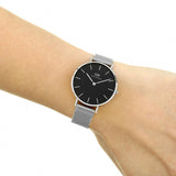  Shop Authentic Daniel Wellington Classic Petite Sterling Black Dial Silver Mesh Bracelet Watch For Women - DW00100162 - Luxxuri