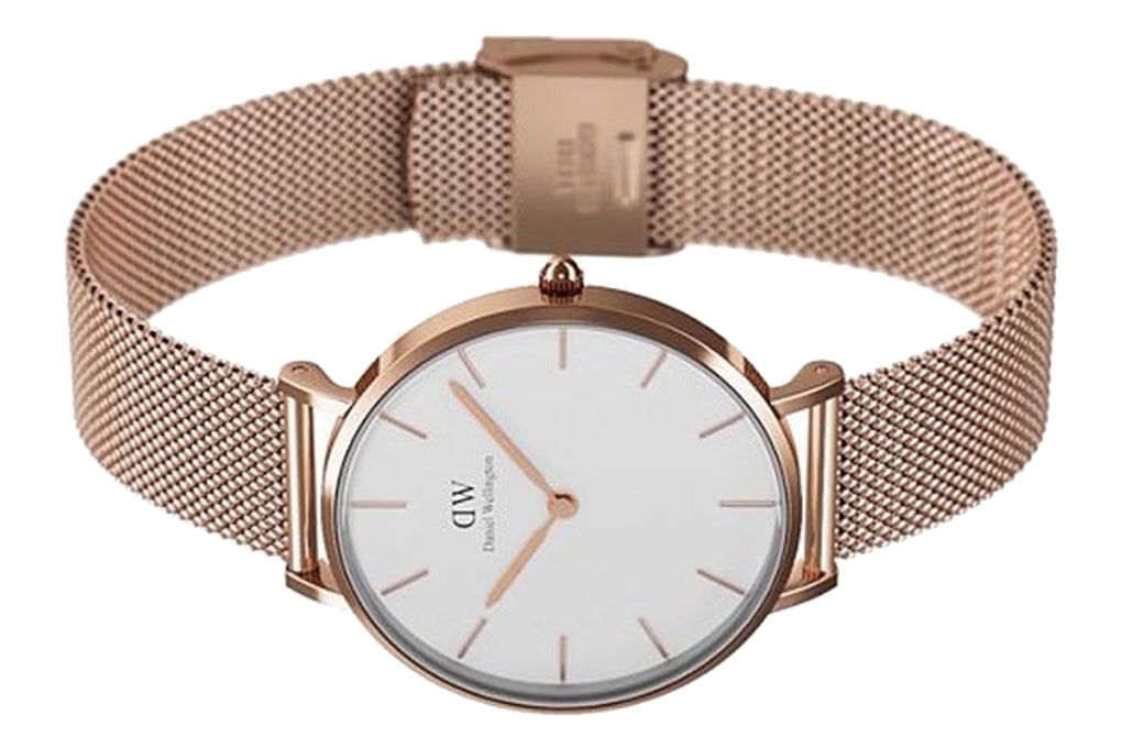  Shop Authentic Daniel Wellington Classic Petite Melrose White Dial Rose Gold Mesh Bracelet Watch For Women - DW00100163 - Luxxuri