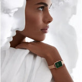  Shop Authentic Daniel Wellington Quadro Melrose Green Dial Rose Gold Mesh Strap Watch For Women - DW00100437 - Luxxuri