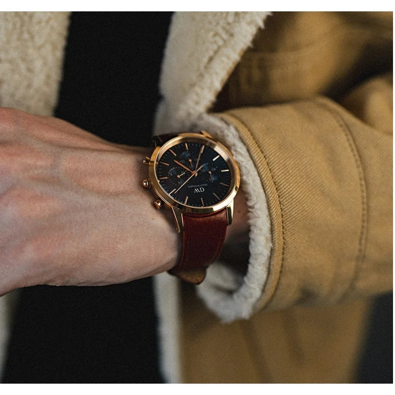  Shop Authentic Daniel Wellington Iconic Chronograph Blue Dial Brown Leather Strap Watch For Men - DW00100639 - Luxxuri