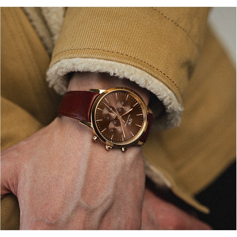  Shop Authentic Daniel Wellington Iconic Chronograph St Mawes Brown Dial Brown Leather Strap Watch For Men - DW00100640 - Luxxuri