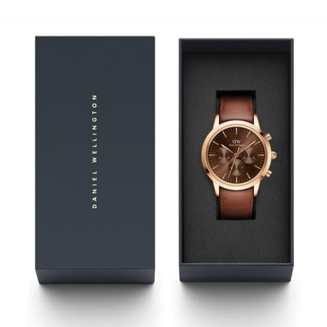  Shop Authentic Daniel Wellington Iconic Chronograph St Mawes Brown Dial Brown Leather Strap Watch For Men - DW00100640 - Luxxuri