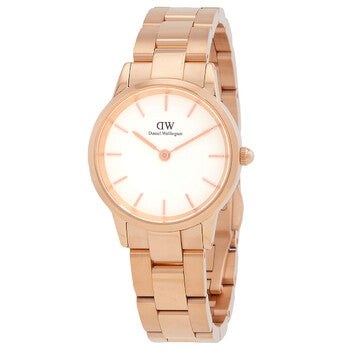 Daniel Wellington Iconic Link White Dial Rose Gold Steel Strap Watch For Women - DW00100209