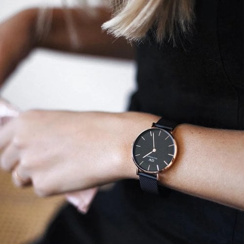  Shop Authentic Daniel Wellington Petite Ashfield Black Dial Black Mesh Bracelet Watch Watch For Women - DW00100201 - Luxxuri