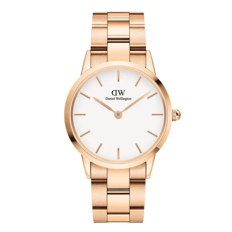 Daniel Wellington Iconic Link White Dial Rose Gold Steel Strap Watch For Women - DW00100209