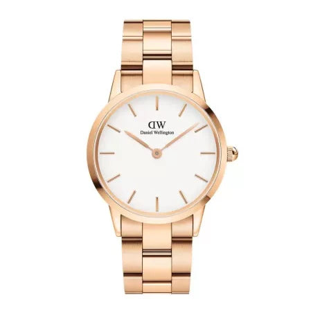 Daniel Wellington Iconic Link White Dial Rose Gold Steel Strap Watch For Women - DW00100209