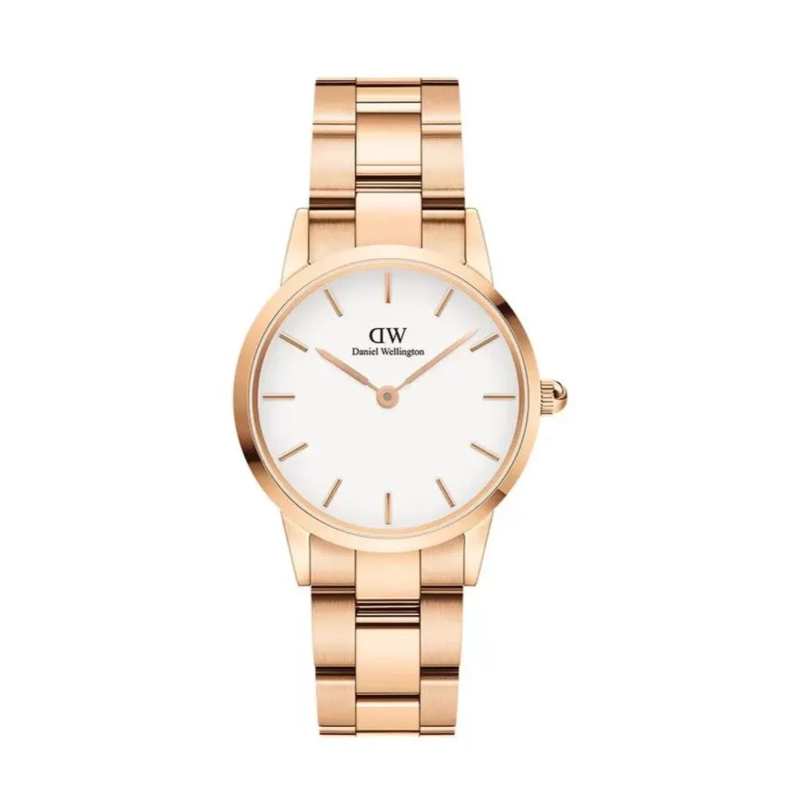 Daniel Wellington Iconic Link White Dial Rose Gold Steel Strap Watch for Women - DW00100213