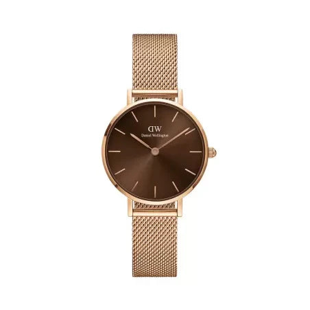  Shop Authentic Daniel Wellington Petite Amber Brown Dial Gold Mesh Strap Watch For Women - DW00100476 - Luxxuri
