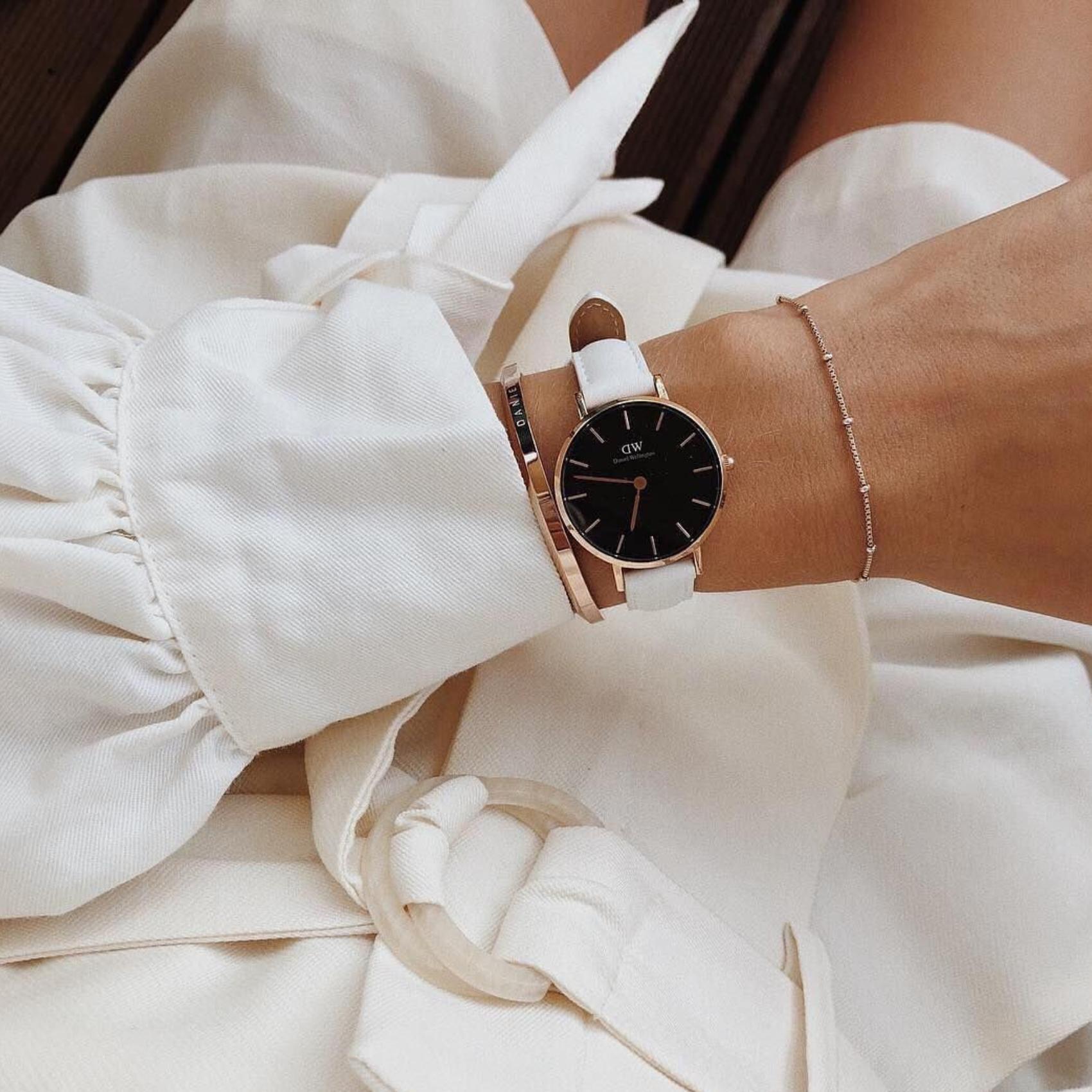  Shop Authentic Daniel Wellington Classic Petite Bondi Black Dial White Leather Strap Watch For Women - DW00100283 - Luxxuri