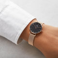  Shop Authentic Daniel Wellington Classic Petite Melrose Black Dial Rose Gold Mesh Bracelet Watch For Women - DW00100217 - Luxxuri