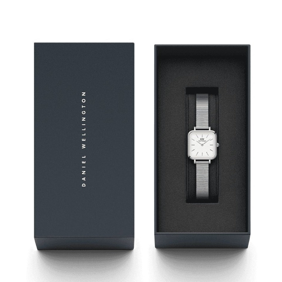  Shop Authentic Daniel Wellington Quadro Studio White Dial Silver Mesh Bracelet Watch For Women - DW00100521 - Luxxuri