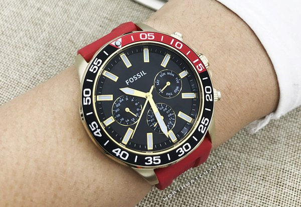  Shop Authentic Fossil Bannon Multifunction Black Dial Red Silicone Strap Watch for Men - BQ2499 - Luxxuri